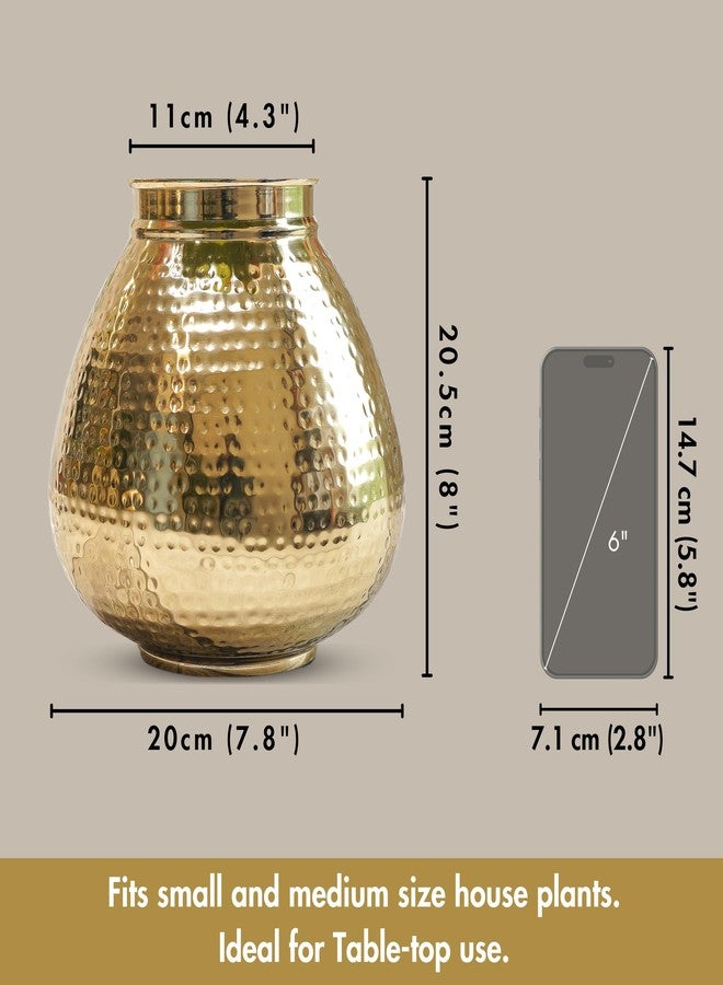 Behoma Matki Shape Metal Vase for Home Decor, Hammered Flower Pot for Office Table Decorations, Modern vases, Gift for Diwali Ganpati Onaml, 8 inches, Golden 1 Pc (Flowers not Included) - Image 4
